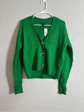Ann Taylor Emerald Green V-Neck Button Cardigan